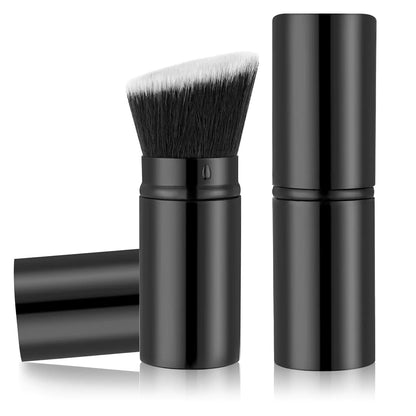 JIEYAO Retractable Kabuki Makeup Brush Angled Travel Foundation Brush Portable Powder Blush Brush Extensible Face Blender Brush Mini Flawless Brush for Liquid Cream Powder Face Makeup